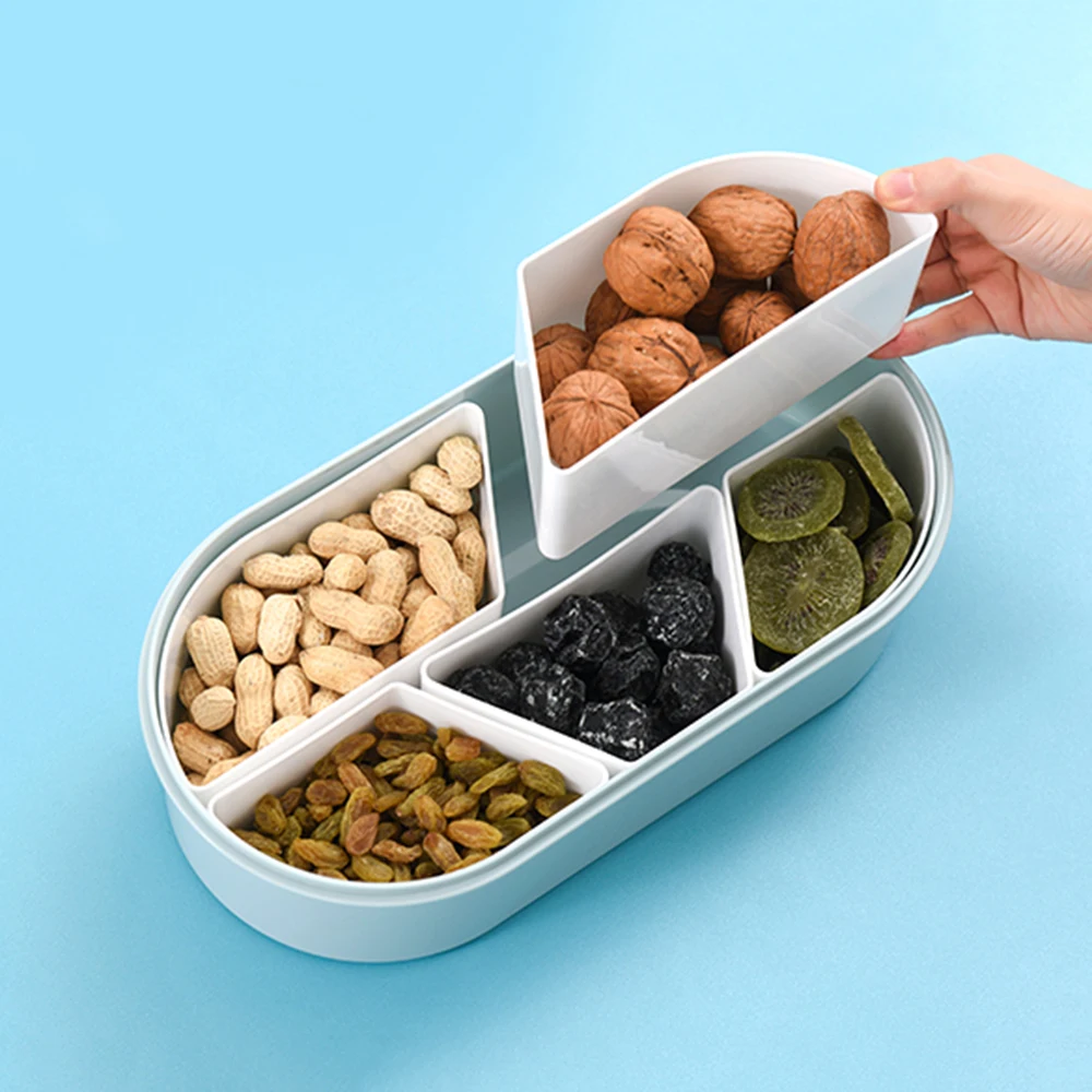 

Fruits Plate with Lid Seal Detachable Multi Sectional Sub Grid Plastic Tray Candy Snack Dish Bowl Dessert Serving Platter