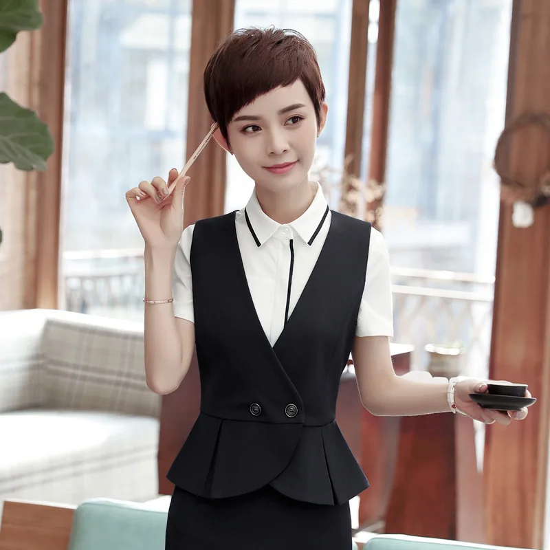 

2018 High Quality Navy Women Vest Fashion Suit Solid Waistcoat Female Business Formal Vest Office Lady Work Bank Hotel Career