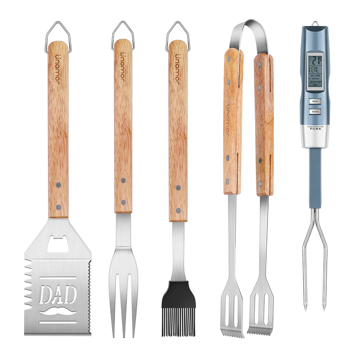 

UNOMOR 5Pcs Easy Cleaning Stainless Steel Premium Portable Kitchen Kit Utensils Set Barbecue Grill BBQ Tools with Oxford Package