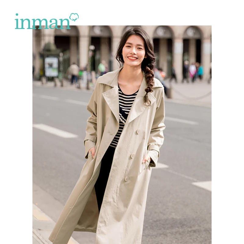 

INMAN 2019 Spring New Arrival Turn down Collar Retro Hongkong Style Casual All-match Conclude Belt Long Sleeves Women Coat