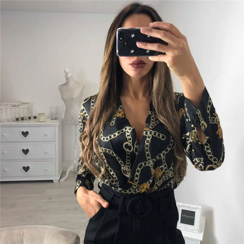

Sexy Print Bodysuit Women Tops Long Sleeve Autumn Winter Deep v neck Slim Bodysuits Rompers Womens Jumpsuits bodysuis