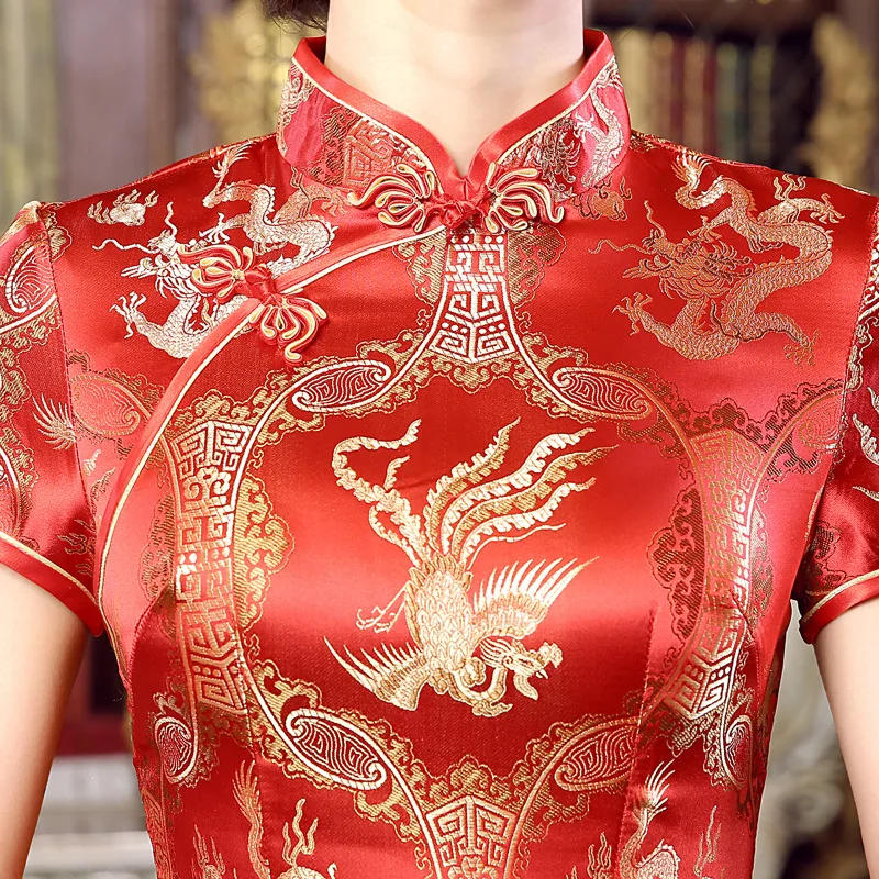 SHENG COCO китайский дракон костюм Феникс Атлас Vestido Qipao Cheongsam платья для женщин T