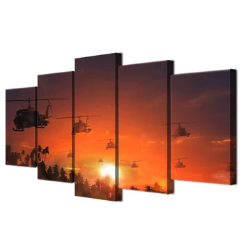 

Poster Art Canvas Painting Wall For Living Room 5 Panel Helicopters Sunset Rosy Modular Picture HD Decor Shipped 24 Hour