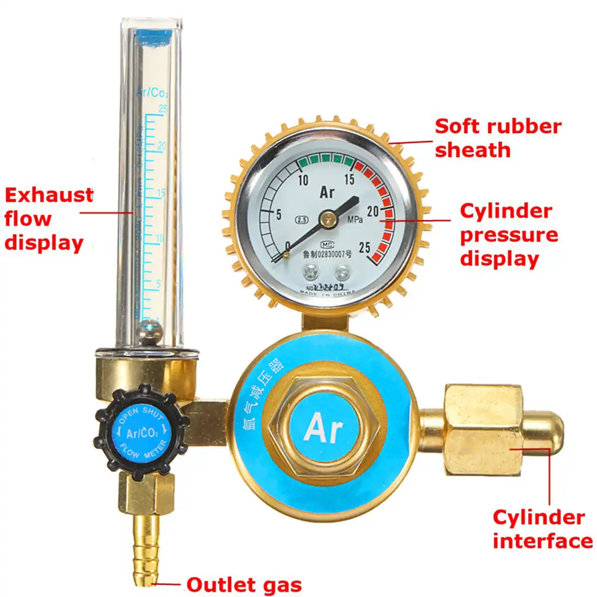 Metal Argon Pressure Reducer Mig Tig Flow Control Gas Regulator Gauge Welding