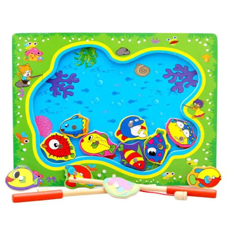 

Baby Kids Magnetic Fishing Game Board Wooden Jigsaw Puzzle Educational Toys