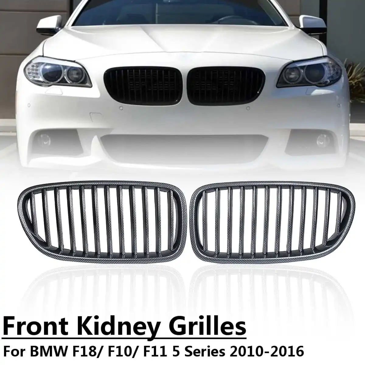 Best for BMW F18 F10 F11 5 Series 2011 2012 2013 2014 1 Pair Kidney Replacement Grille Carbon Fiber Black Front Kidney Grill Grilles