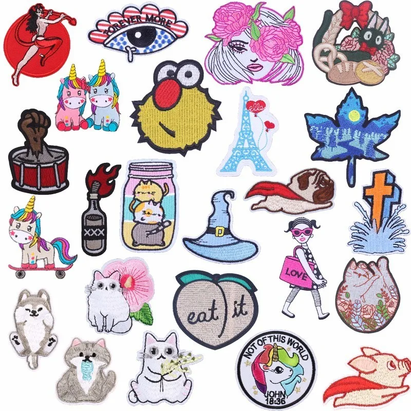 

Pulaqi Cartoon Unicorn Totoro Patches for Clothes Iron On Super Dog Cat Applique Diy Embroidery Badges Landscape Leaf Parches H