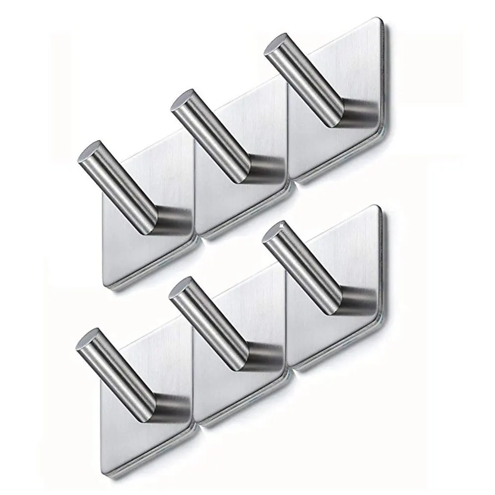 Self Adhesive Hooks,Sticky Stainless Coat Heavy Duty Door Hooks,6