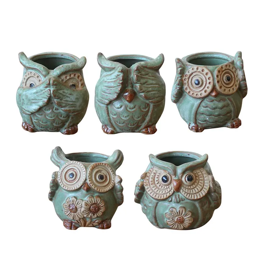 

Cartoon Owl-shaped Flower Pot For Succulents Plants Ceramic Small Mini Home Office Garden Fleshy Plants Terrarium Decorations
