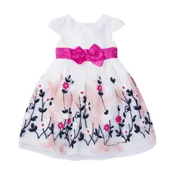 Милое летнее платье для маленьких девочек, многослойное платье с бантом и поясом, рубашки с цветочным рисунком, одежда принцессы, платья, От
