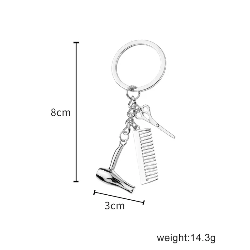 Косметолог парикмахерский комод Серебристый Брелок для ключей фен ножницы-гребень Висячие Подвески Брелок Украшение автомобиля аксессуары