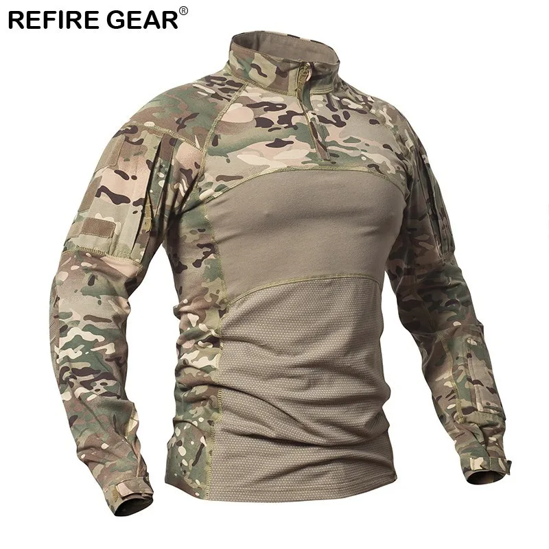 Refire gear, спортивные футболки для фитнеса, мужские камуфляжные уличные футболки, для походов, охоты, кемпинга, тактические Футболки с длинным рукавом для мужчин