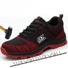 Мужская обувь большого размера; Уличная обувь с защитой от давления; дышащие сетчатые ботинки со стальным носком для работы; электросварочные строительные ботинки для мужчин