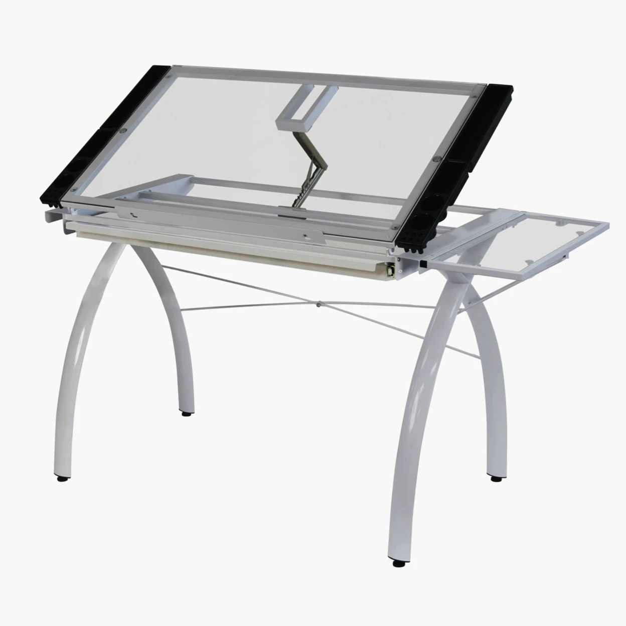 Offex Home Office Futura Craft Station with Folding Shelf Glass - White/Clear |