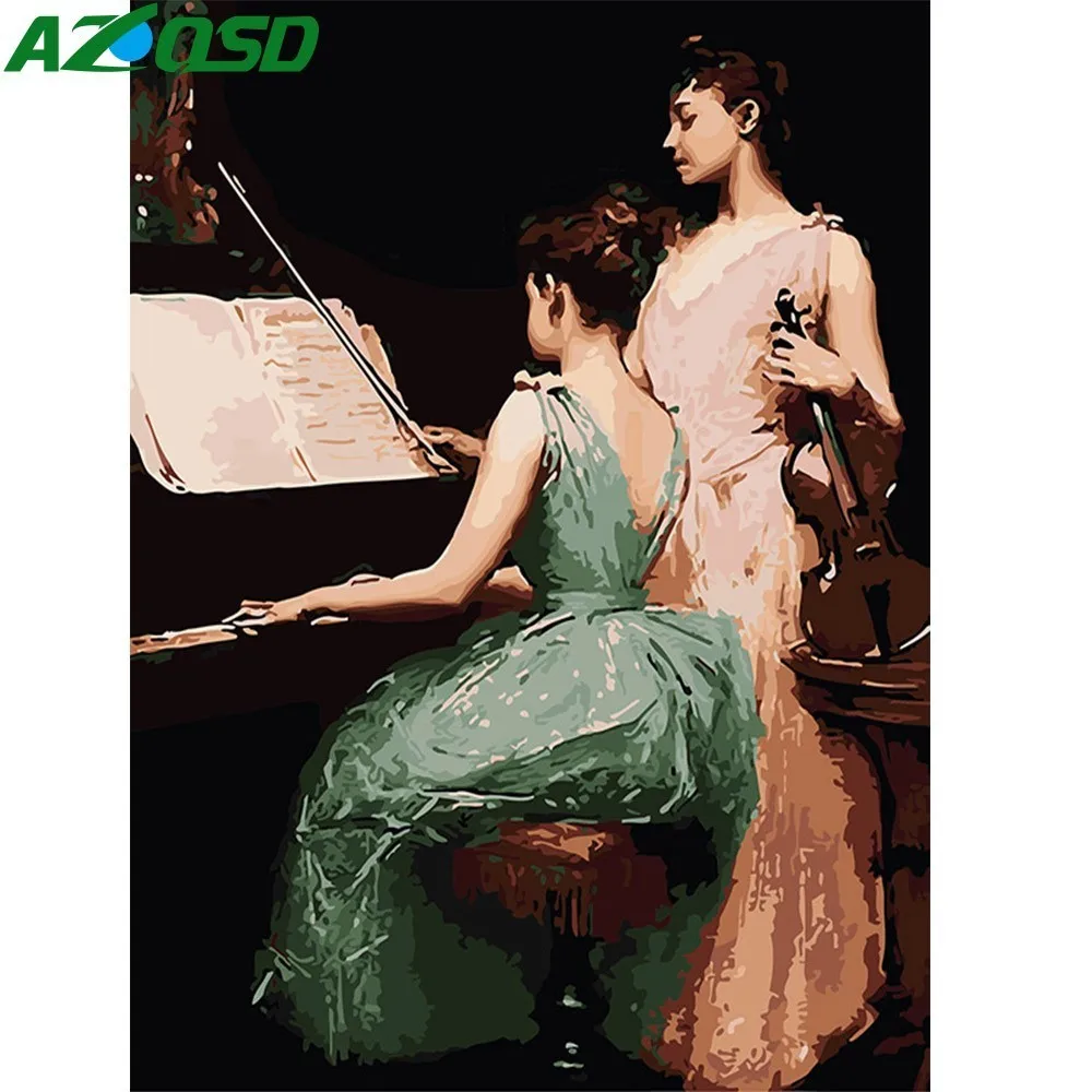 

AZQSD DIY Oil Painting Piano Girls Painting By Numbers Violin Paint Canvas Picture Hand Painted Pictures Modern SZYH6200