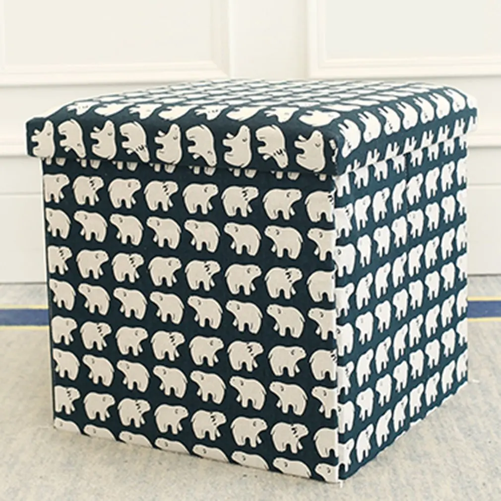 

Printed square with lid folding storage stool change shoes stool-Polar bear (Large)