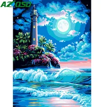 AZQSD масляная краска Маяк пейзаж краска по номерам Ночная морская краска Холст Картина DIY пейзаж Ручная Краска ed Современная K486