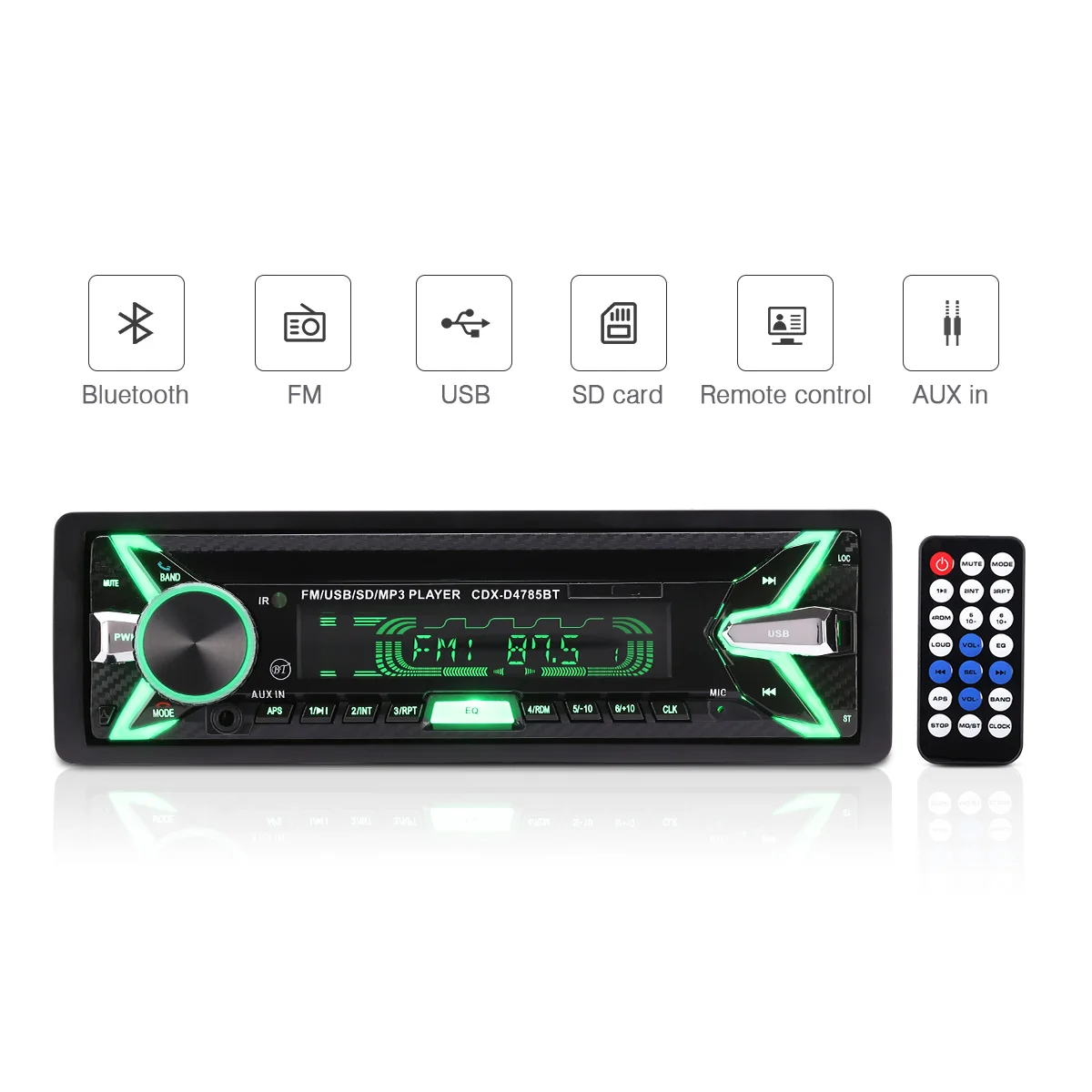 Автомобильный MP3 плеер Excelvan 1din со съемной панелью Bluetooth семицветная подсветка