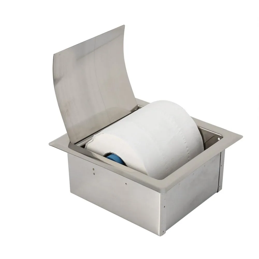 

Stainless Steel Toilet Paper Holder Wall Mounted Roll Tissue Box Roll-in Type Tissue Rack Bathroom WC Paper Storage Shelf Rack