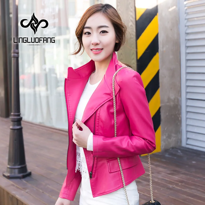 

Jaqueta de couro feminina 2019 Autumn New PU Leather Jacket Women Stand-collar 4 Colors Large Size Faux Leather Outerwear Female