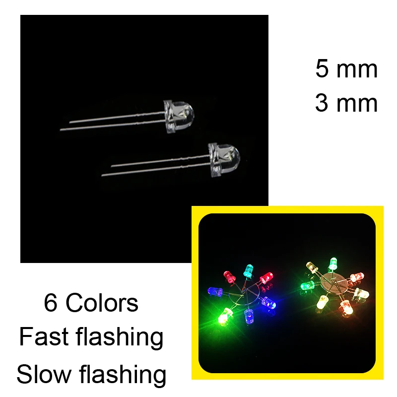 

LED Diode Lot Straw Hat RGB Fast/slow RGB flashing Green Emitting Round 6 Color 3MM 5MM Urtal Bright Blue Light DIY