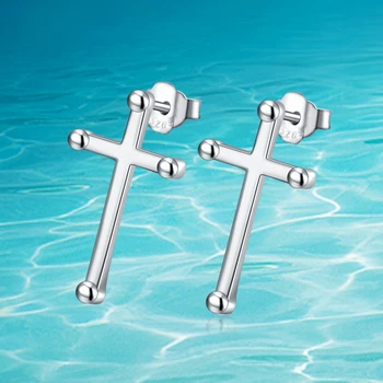 

New arrival!Fashion Women Costume Jewelry Stud Earrings Cross Shape Real 925 Sterling Silver For Women Crosses Earring