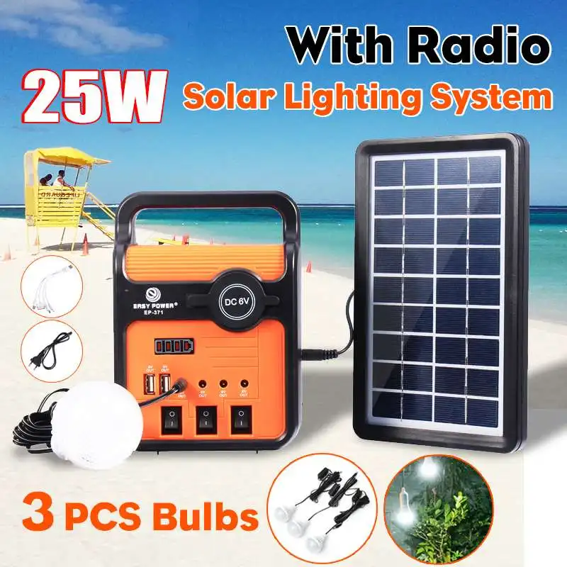 Solar Generator System Solar Power Panel Generator Kit mit Led Licht MP3 Radio Im Freien Notfall Beleuchtung Mobile Power Su-in Solarlampen aus Licht & Beleuchtung bei