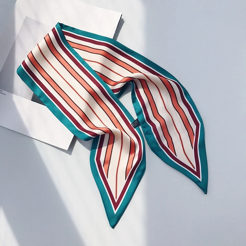 New Women's Square Scarf Silk Head Stripe Double-Sided Small Retro Hair Band Small Fashion Scarf