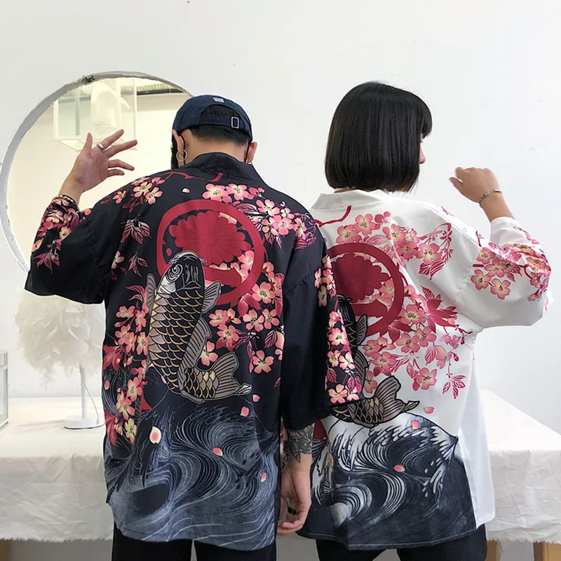 #5438 Summer Harajuku Kimono Blouse Women Man Cardigan Japanese Style Cartoon Printed Vintage Loose Blusa Feminina Streetwear #5438 Summer Harajuku Kimono Blouse Women Man Cardigan Japanese Style Cartoon Printed Vintage Loose Blusa Feminina Streetwear