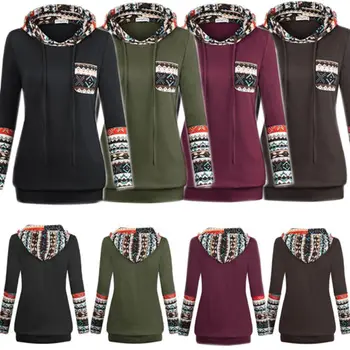 

2019 Autumn Women Fashion Patchwork Hoodie Hooded Sweatshirt Long Sleeve Pullover Top Winter Jacket Women Warm Female Hoodies