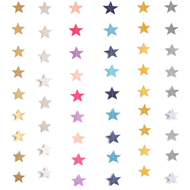 

Fashion Wall Hanging Paper Star Garlands 4m Long Birthday String Chain Wedding Party Banner Handmade Children Room Home Decor