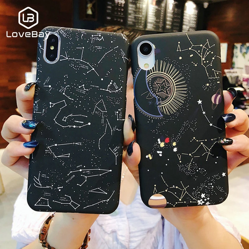 

Lovebay Phone Case For iPhone X XR XS Max 8 7 6 6s Plus Fashion Space Cartoon Planet Moon Star Hard PC Back Cover Cases Coque