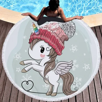 

Thick Circle Microfiber Round Beach Towel Unicorn Print Shower Bath Towels Summer Yoga Mat Blanket toalla de playa redonda