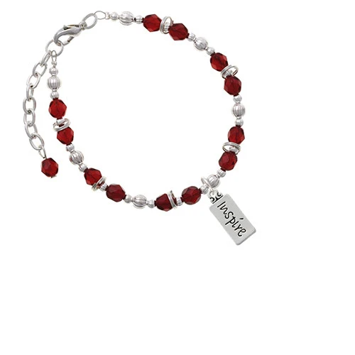 Silvertone Inspire Maroon Beaded Bracelet |