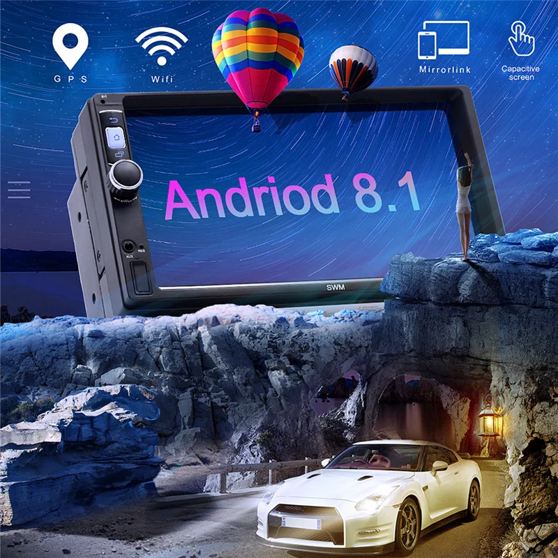

Zeepin Doble Din Car Multimedia Player 7 Inch Android 8.1 GPS Navigation Car MP5 Player Support AUX Bluetooth WiFi Rear View USB