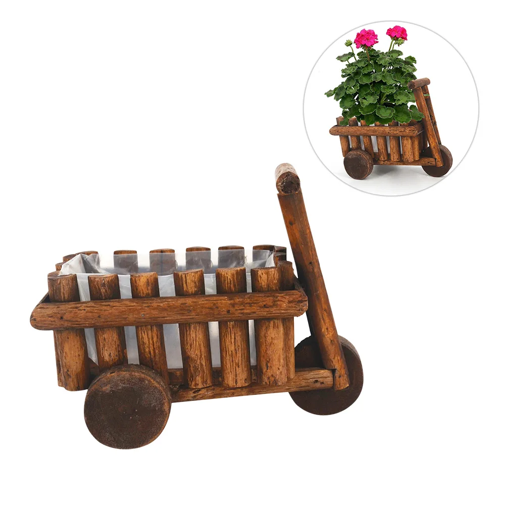 

Wooden Small Cart Flower Pot Creative Fleshy Plant Pot Shop Window Garden Decor Ornamental Artificial Flower Wheelbarrow Planter