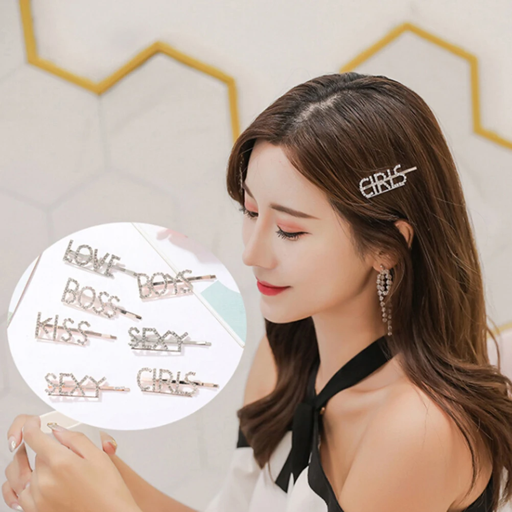 

Fashion Women Luxury Crystal Rhinestones Hair Clips Women Letters Alloy Hairpin Personality Shiny Hair Accessories Headwear