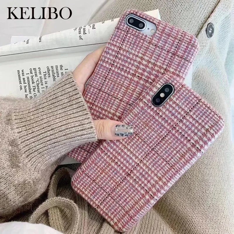 

Pink Cloth Grid Phone Case For Apple iPhone X 8 7 6S 6 Plus Lattice Cute Fashion Soft Back Cover Cases For iPhone XS Max XR Capa