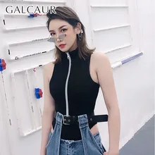 GALCAUR, однотонный сексуальный комбинезон для женщин, с открытыми плечами, на молнии, без рукавов, тонкая женская одежда, корейская мода, новинка
