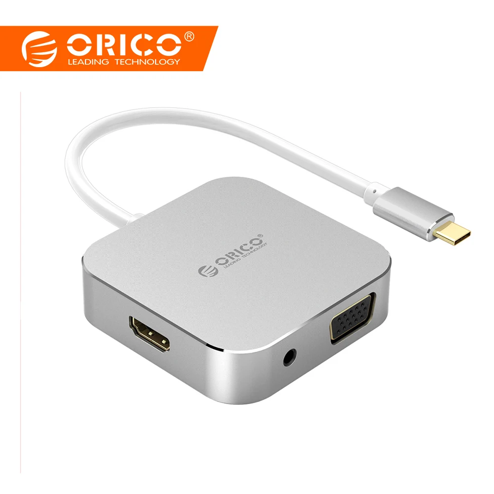 

ORICO Silver Aluminum Alloy USB 3.0 Interfaces Adapter Cable Type-C to HDMI+USB3.0+VGA+Audio Docking Station Video Cable For TV