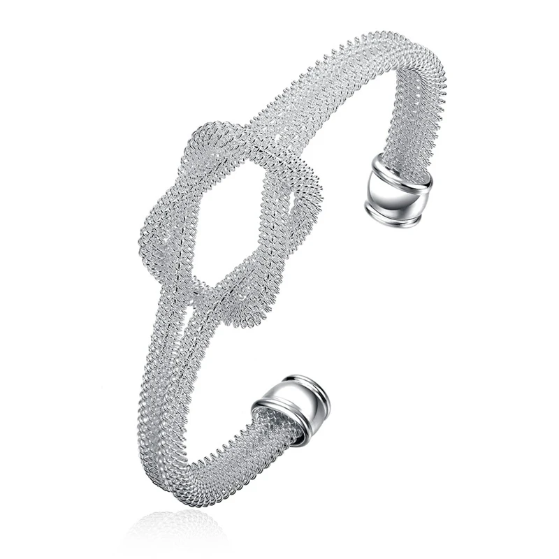 

Knot Mesh Bangle Bracelet for Women Solid Silver Plated