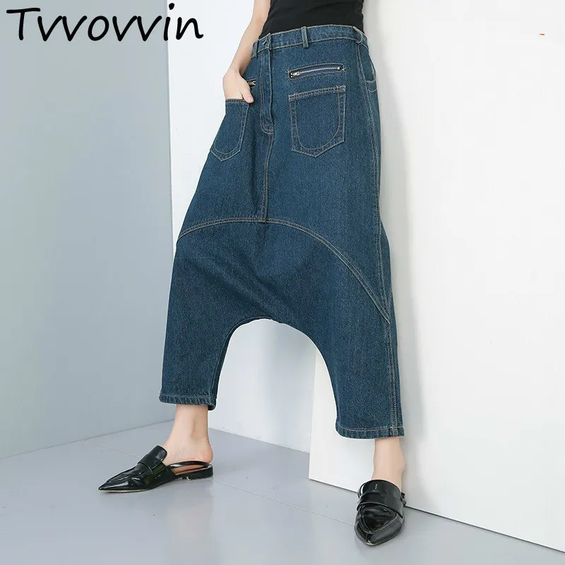 2019 сезон: весна–лето одежда для Новинки для женщин джинсы Личность лодыжки-длина Cross брюки свободные повседневные штаны C118