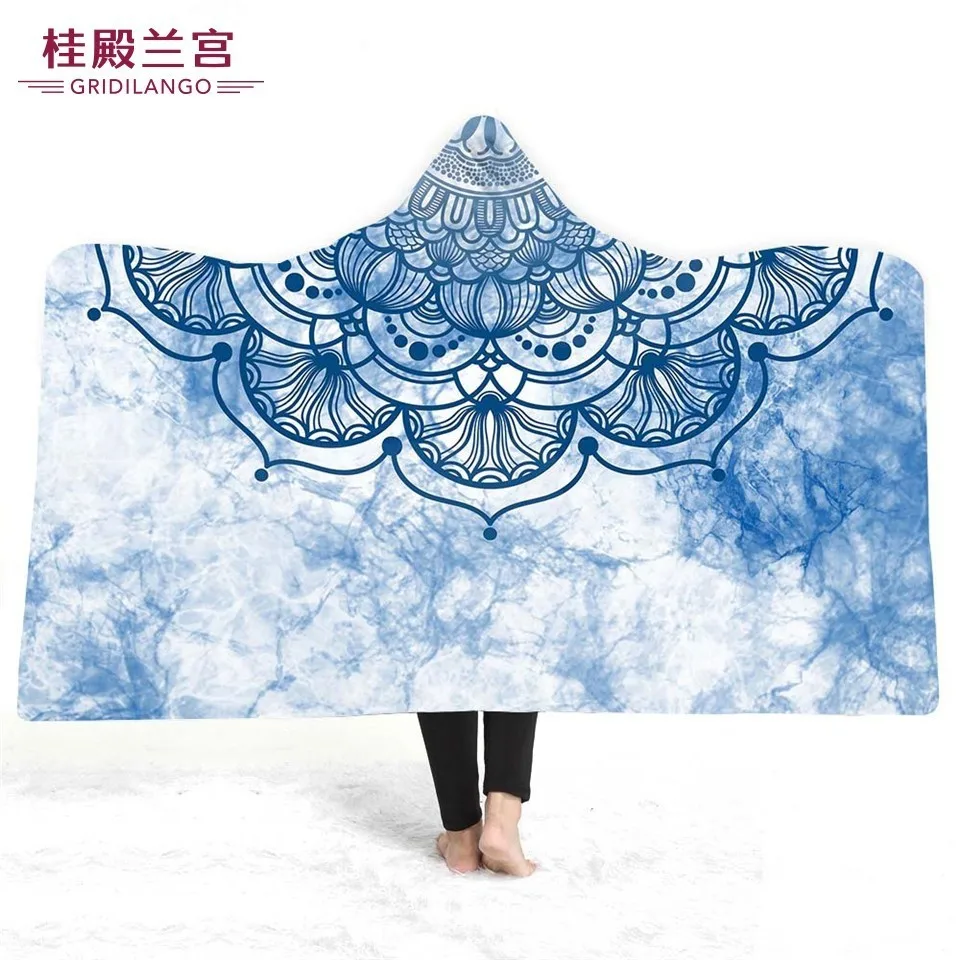 

GRIDILANGO Mandala Pattern Hooded Throw Blanket Printing Home Office Vacation For Adults Wearable Throw Blankets Birthday Gift