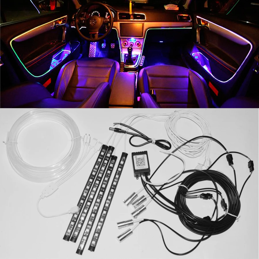  5Pcs RGB LED Car Light Fiber Optical Strip Light Atmosphere Lamp Foot Lamp Integration DC12V Car In - 32988941629