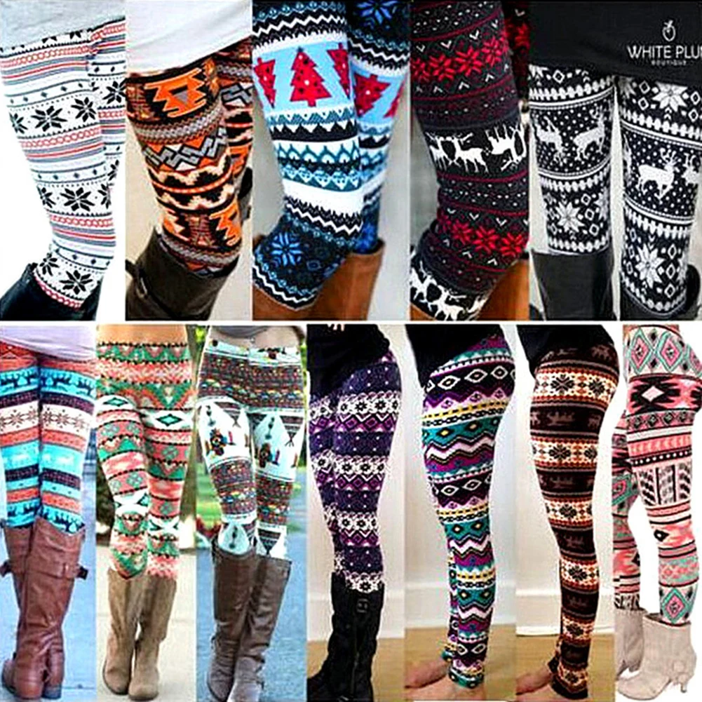 

Fashion Women's Leggings christmas Snowflakes Reindeer Printed Christmas Long Pantsgirls Women Winter autumn High Waist Trouser