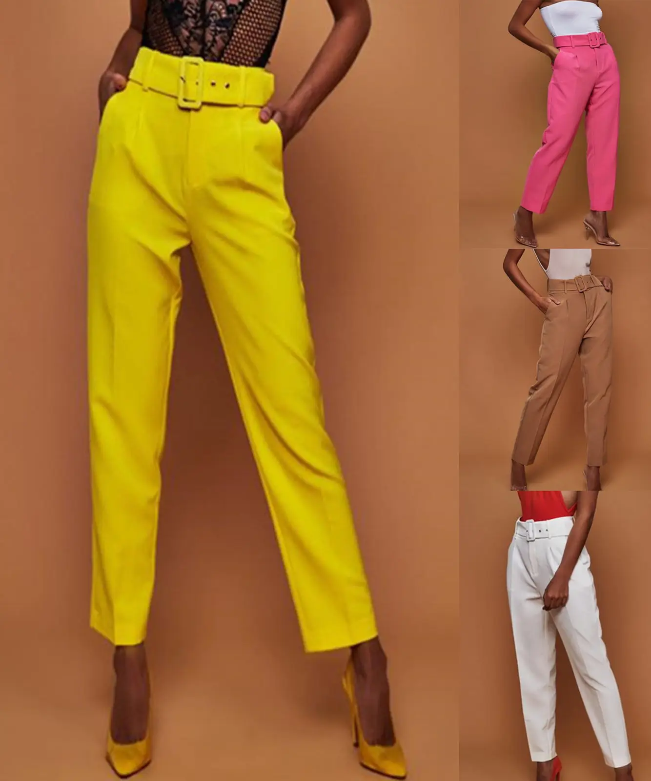 Элегантные женские деловые брюки с высокой талией, женские длинные свободные повседневные брюки с поясом, модные эластичные брюки с завязками