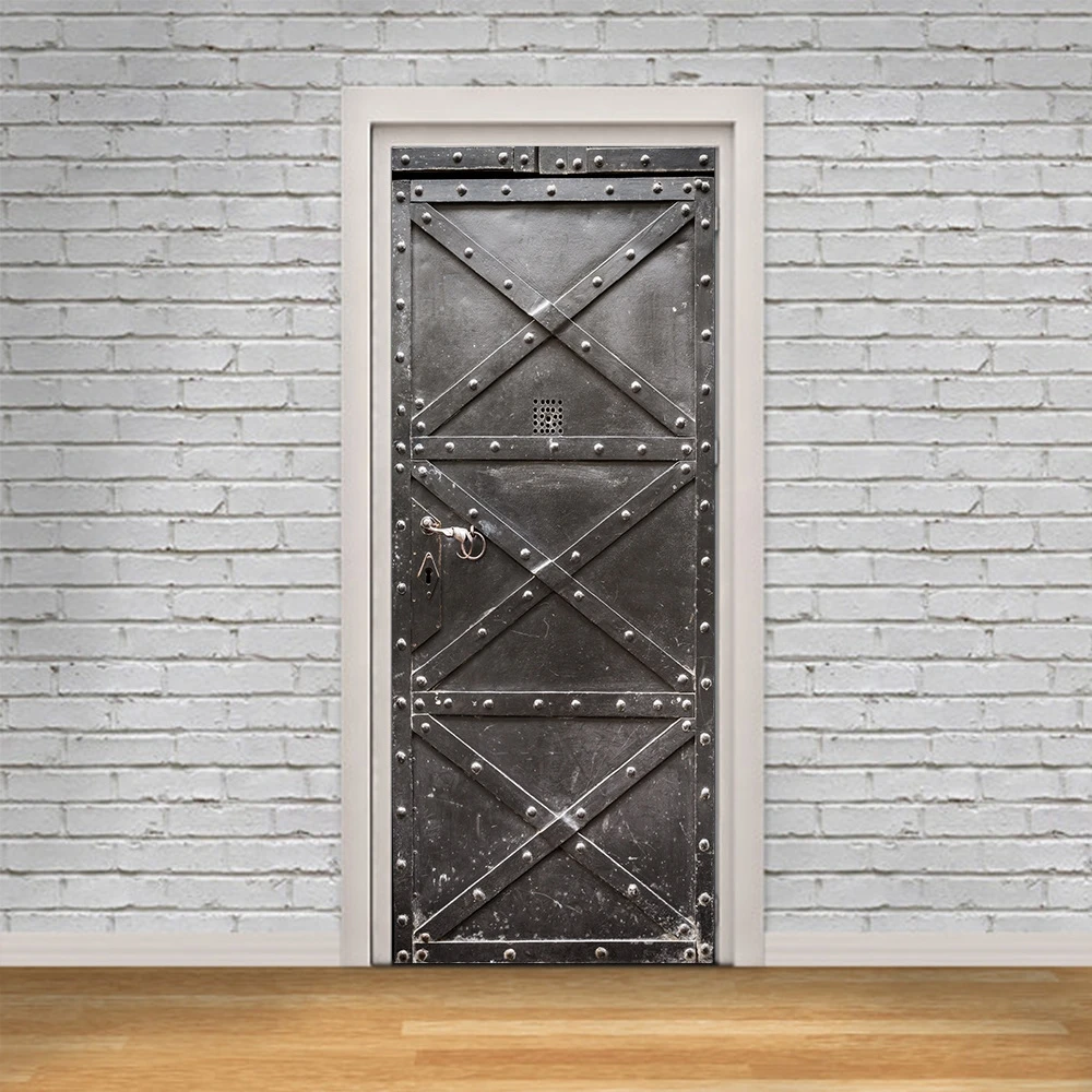 

3D Door Sticker DIY Home Decor Art Mural Vinyl Wallpaper Decals Self Adhesive Iron Gate Design Sticker for Door Decoration
