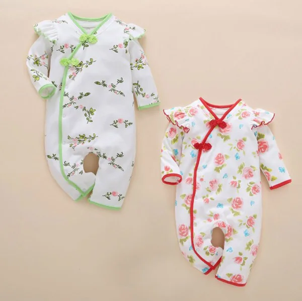 

Children's clothing female baby spring and autumn long sleeve body clothing Chinese wind flower jumpsuit climbing clothing