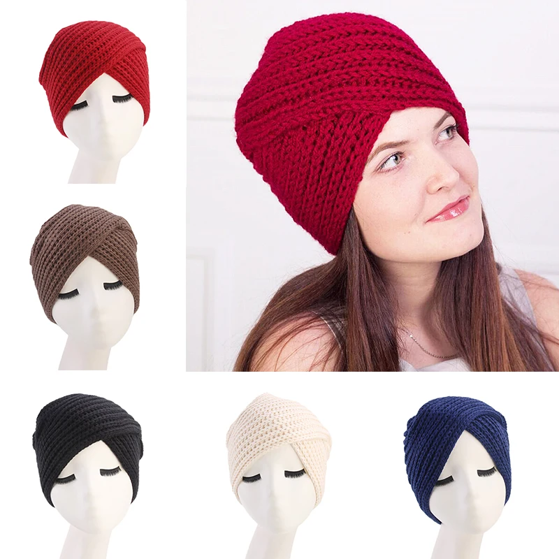 

Knit Wedding Cross Turban Warm Soft 8 Colors Graceful Comfortable Adjustable Winter Headwrap Woolen Hat Felt Elasticity 1PC