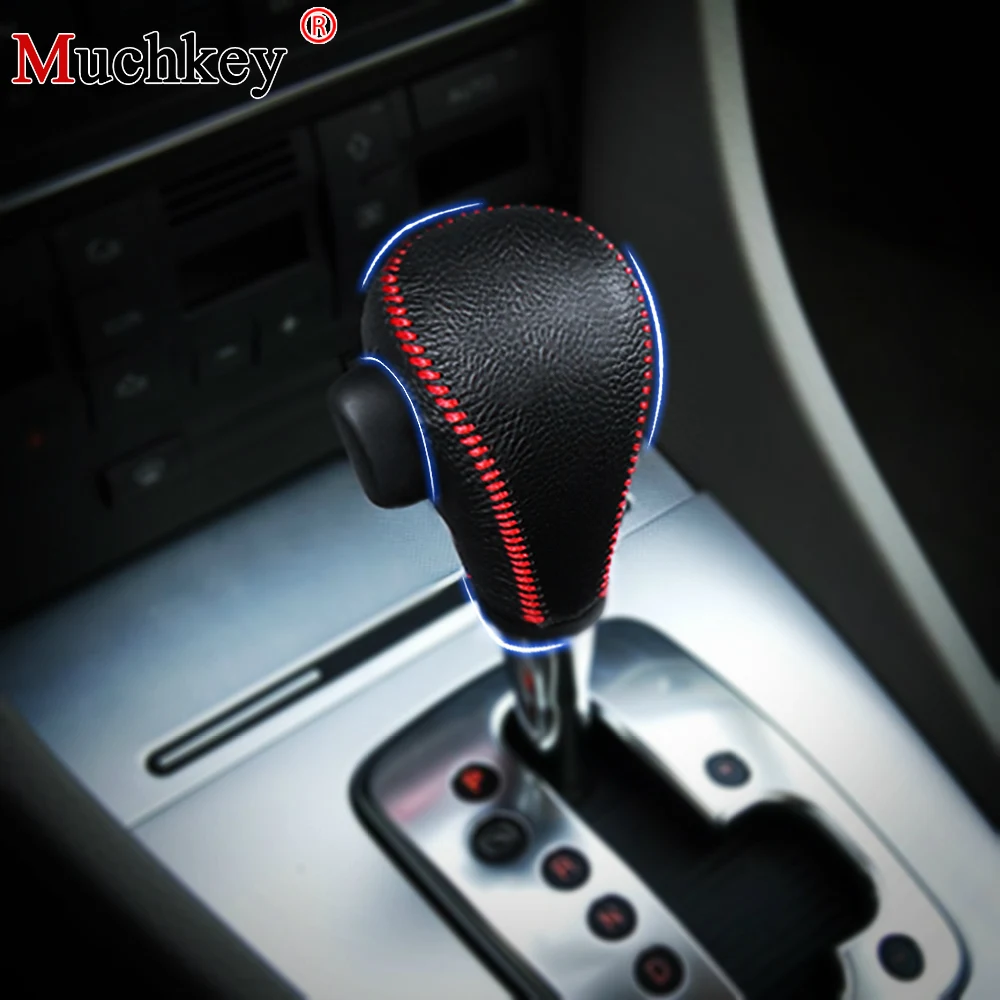 

For AUDI A4 2018 Genuine Leather Gear Shift Knob Cover Hand Sewing Black Leather Black/Red Thread Handbrake Cover Car Styling